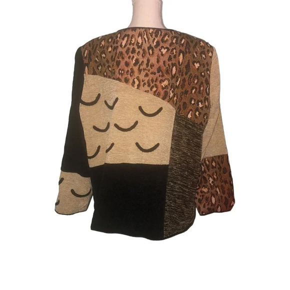 INDIGO MOON Sz 1X Women's Black &Beige Chenille Brocade Patterned Cheetah Jacket - Picture 7 of 7